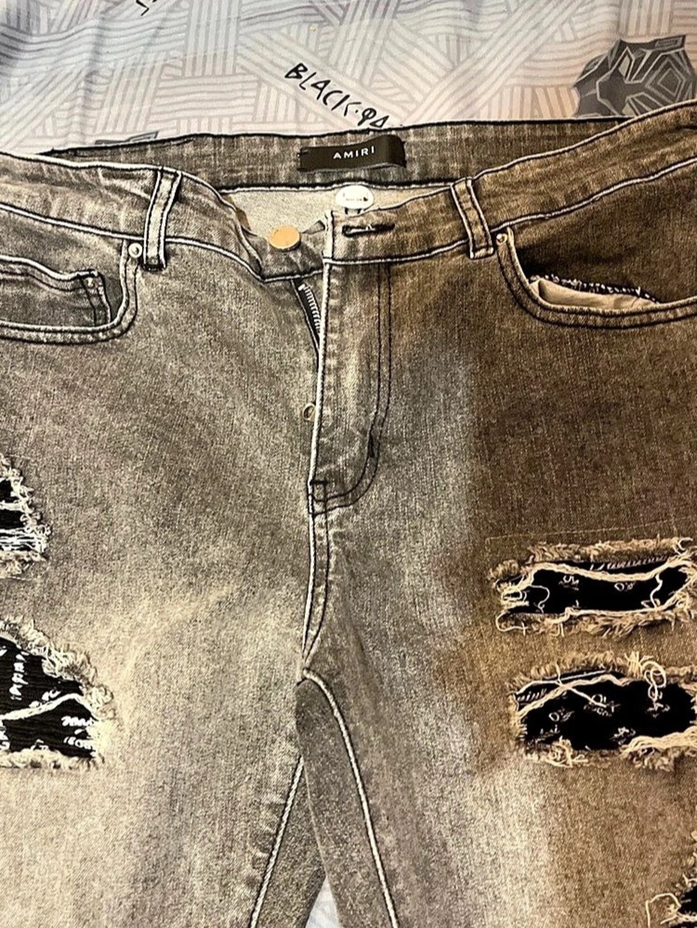 AMIRI Bandana Thrasher Grey Jeans Distressed Skinny Jeans